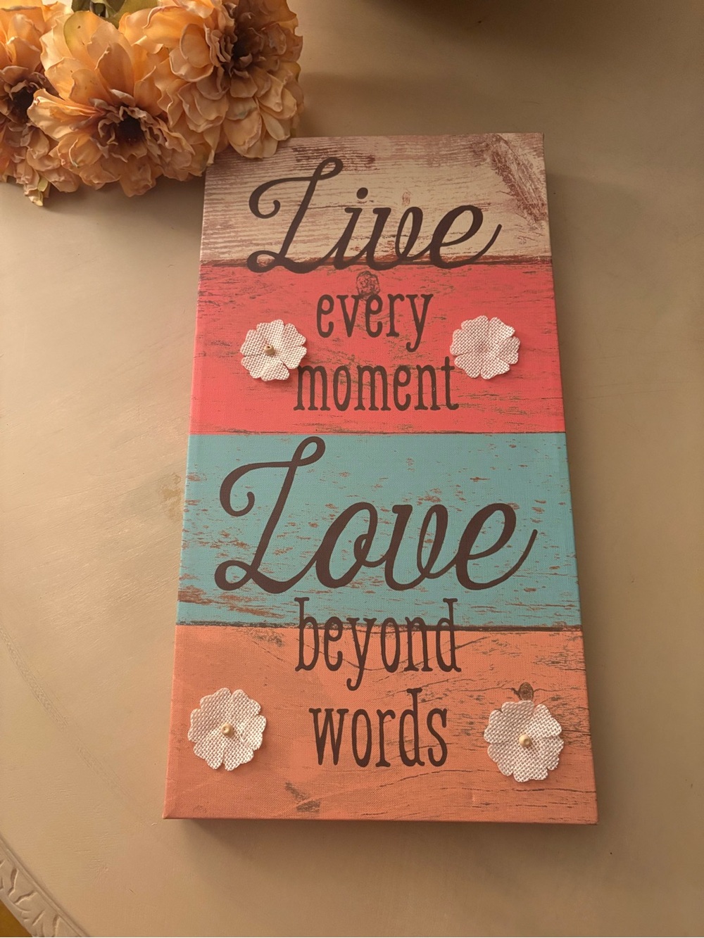 Live Love Wooden Wall Sign - Coral, Turquoise, Peach